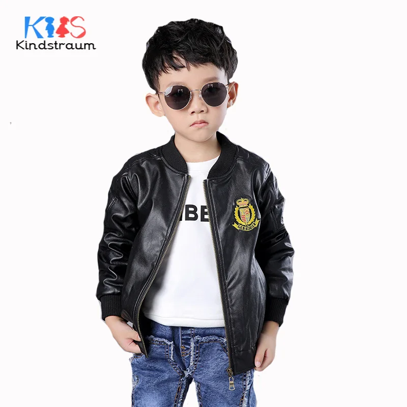 

Kindstraum 2018 New Boys Faux Leather Jackets Kids Fashion Coats Spring & Autumn Children Brand Casual Leather Outerwear, MC1044