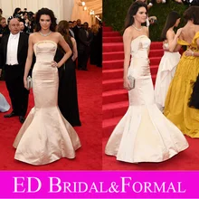 Gold Kendall Jenner Kleid zu 2014 MET Gala Satin Trägerlosen Meerjungfrau Abendkleid Formales Kleid vestido sereia