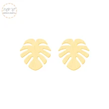 Серьги-гвоздики в виде листьев монстеры из розового золота для женщин, богемные серьги из Тропического Дерева, серьги из нержавеющей стали Bff, подарок