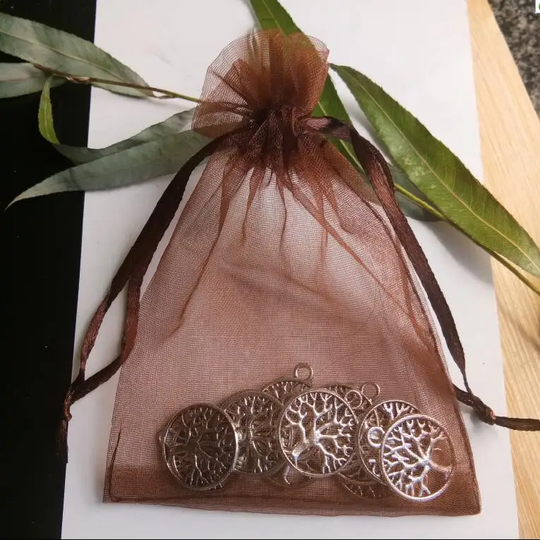 1000 шт. 17 см x 23 см drawstring Свадьба Рождество вечерние мешочек из органзы шнурок для упаковки ювелирных изделий Дисплей сумки - Цвет: Коричневый