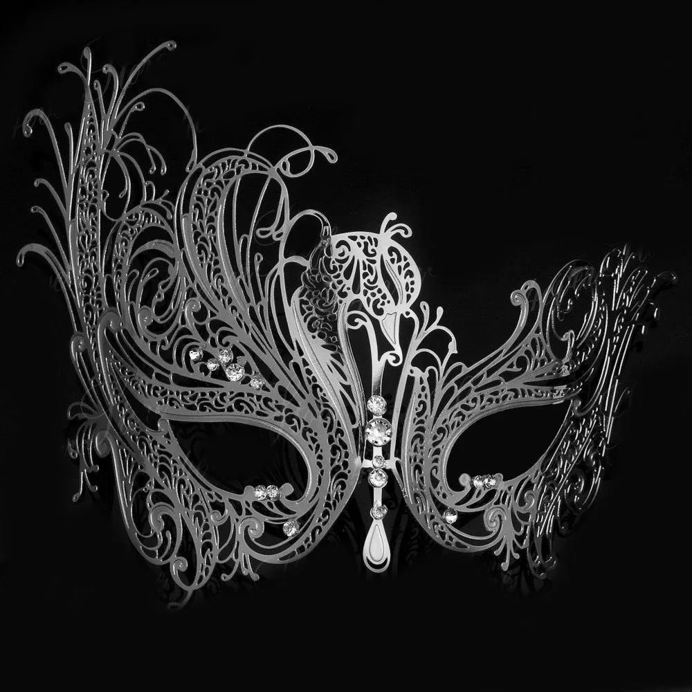 Женские металлические черные, золотые, серебряные, фантомные лебеди, стразы, венецианские маскарадные маски для свадебного бала, Mardi Gras, вечерние, на Рождество