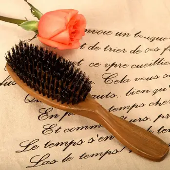 

Wholesale Brown Wooden Handle Boar Bristle Hair Brush For Hair Extensions Professional Comb