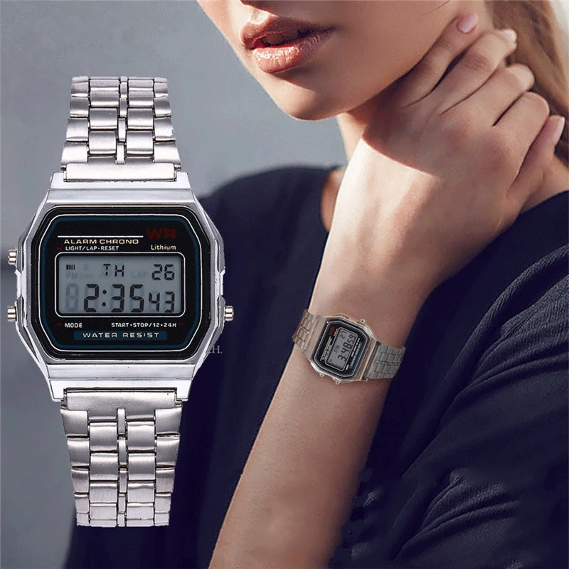 

Watch Women Top Brand Luxury Gold Silver LED Digital Wristwatch Full Steel Analog Quartz Sports Clock drop shipping