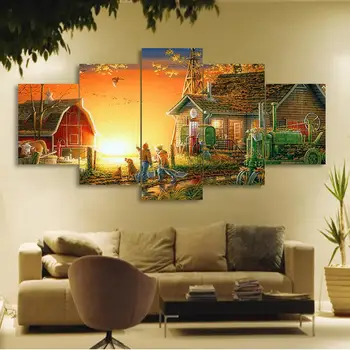 

5 panle Village On Sunset art Framed Canvas Posters And Prints Wall Art Canvas Shipped 24 Hour