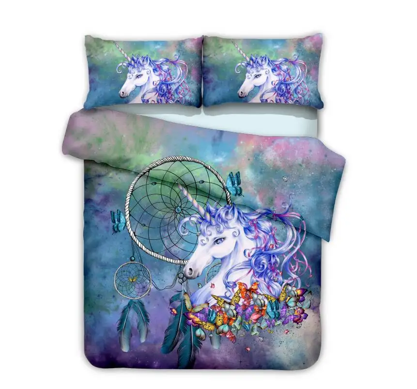 Unicorn Printed Bedding Sets Duvet Cover Set 2/3pcs Double Queen King