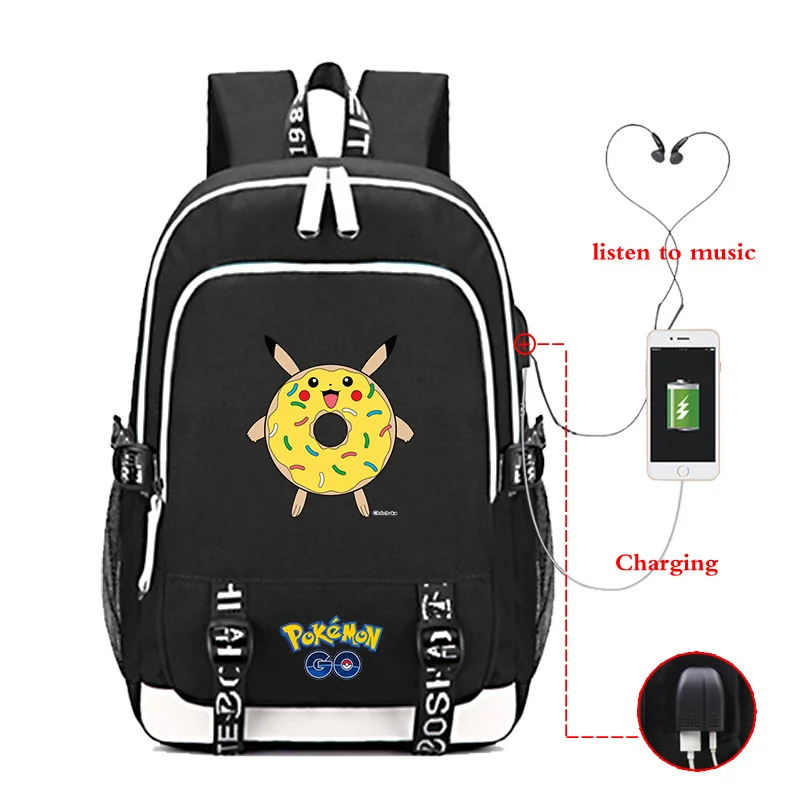 001 Для подростков, для мальчиков и девочек, рюкзак с usb-портом с принтом "Pokemon" школьные сумки, студенческие модные школьные принадлежности рюкзак для кампуса - Цвет: 001