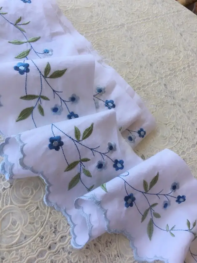 DIY Ручная вышивка хлопок ткань кружева синий маленький свежий цветок с ветками Вышивка Хлопок Кружева DIY аксессуары