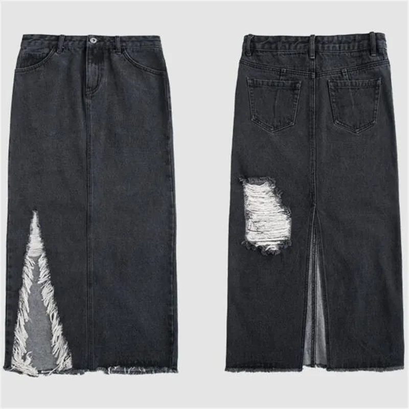 MORUANCLE женские модные длинные джинсовые юбки сплит леди джинсы макси юбка для леди черная с кисточкой неправильный размер S-L