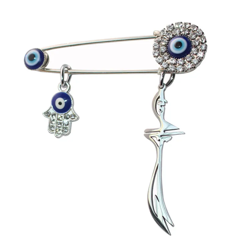 

ZKD muslim HZ Zulfiqar Sword of Imam Ali Turkish evil eye hamsa hand of fatima Baby Pin Stainless Steel Scarf Hijab brooch