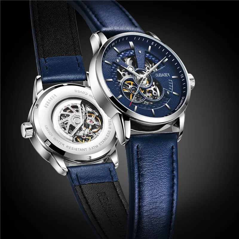 Men Watches Oubaoer Automatic Mechanical Watch Leather Clock Casual Business Watch Top Brand Spor-4