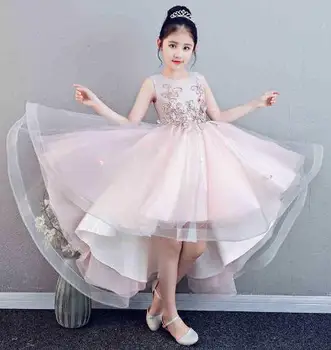 

2019 High Quality Handmade Flower Baby Girl Dress Child Sleeveless Butterfly Pink Flower Ball Gowns Kids Communion Girl Dresses