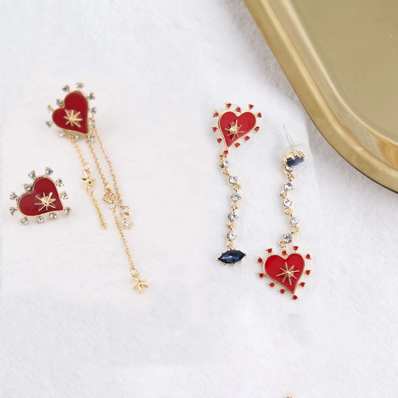 

2 Styles Hot Asymmetric Korean Star Love Heart Long Tassel Drop Dangle Earrings for Women Luxury Crystal Earring Fashion Jewelry