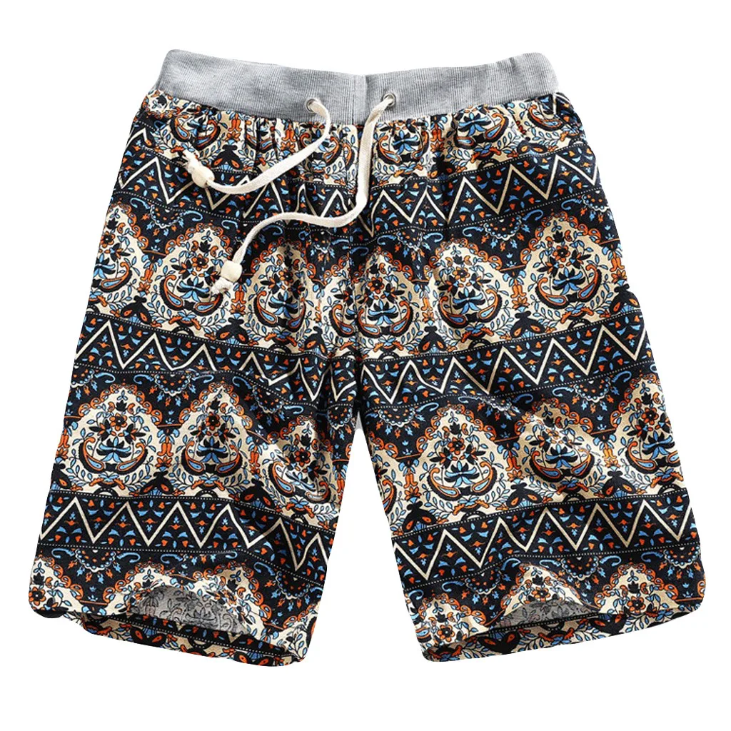

Beach Pants Spring and summer Men's Fashion Casual Ethnic Style Multicolor Printed Loose Linen Beach Shorts Pants L413A