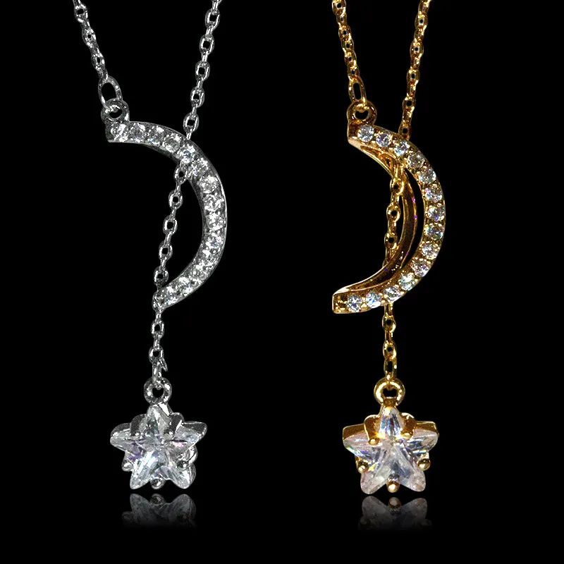 

Trendy Moon and Star Clear Cubic Zircon Pendant Link Chain Necklaces Wedding Party Gifts Fashion Jewelry for Women Dropshipping