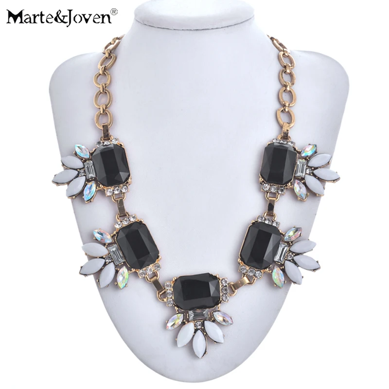 Marte& Joven, винтажное цветочное Массивное колье, s, для женщин, черная квадратная подвеска, массивное большое ожерелье, Дамское Ретро ювелирное изделие