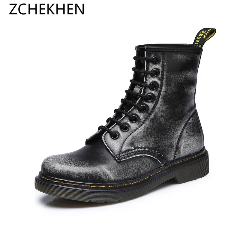 

Genuine Leather Women Motorcycle Ankle Boots Wedges Female boots Lace Up Platforms Autumn Winter snow boots botas mujer