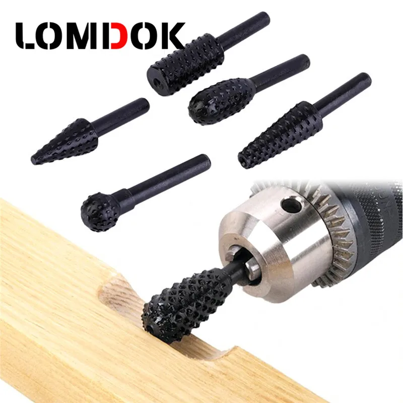 

LOMDOK 5pcs Power Woodworking rasp chisel shaped rotating embossed grinding head power tool engraving pattern cutter milling