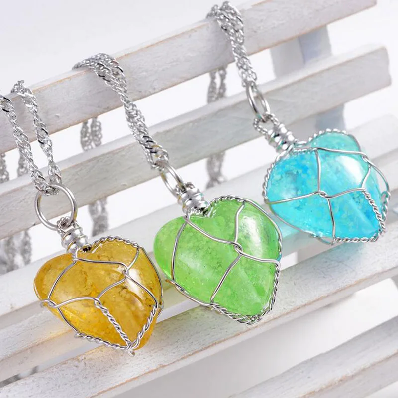 Caxybb Модное Новое креативное светящееся сердце хрустальное ожерелье с подвеской