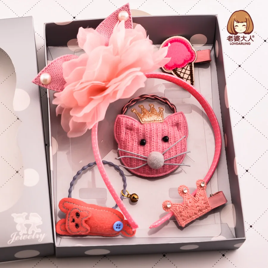 

5pcs/lot New Girls Headwear Set Princess Hairpins Set Fashion Children Hair Accessories Bow Crown Hair Clips Gift Boxed