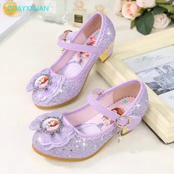

Fashion Children shoes girls high heel for party dance sequined princess shoes Cartoon Sofia Sandals for kids leather shoes