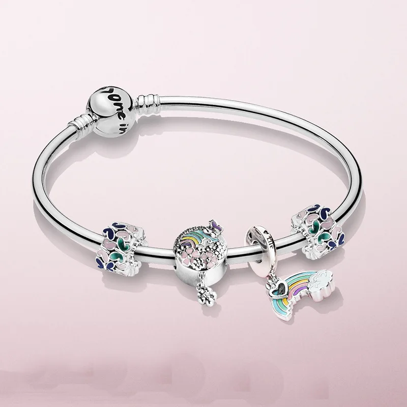 

925 Sterling Silver Daisy Flowers Fresh Charm Natural Pandora Bracelet Set Elegant Retro Charming Women Original Jewelry