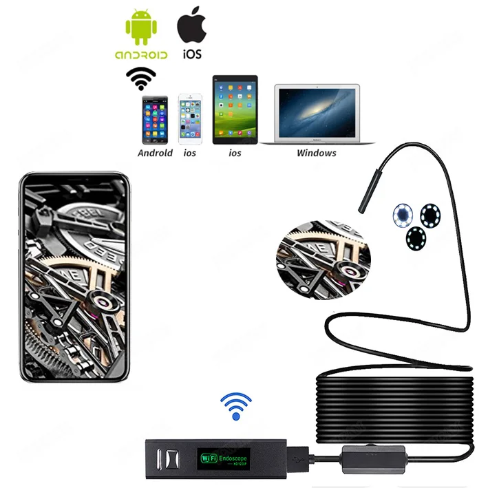 

WIFI Endoscope Camera HD 1200P 1-10M Soft Wire IP68 Waterproof Snake Tube Inspection Android ios Wireless Borescope Camera