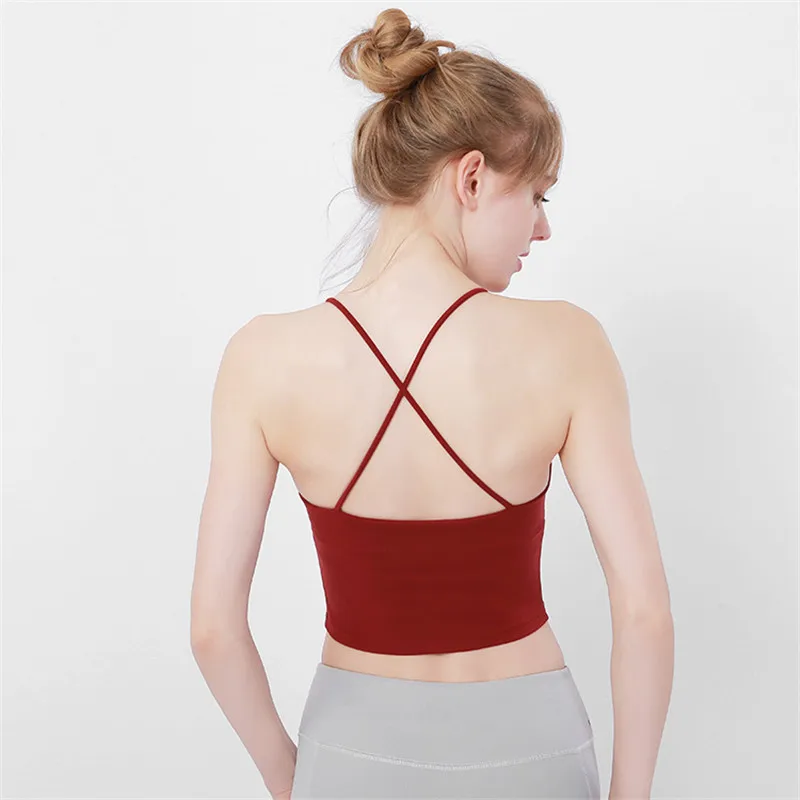 

GOGNGTR NEW Sports Women Bra High Stretch Shockproof Breathable Fitness Running Workout Cross Strap Back Yoga Push Up Brassiere