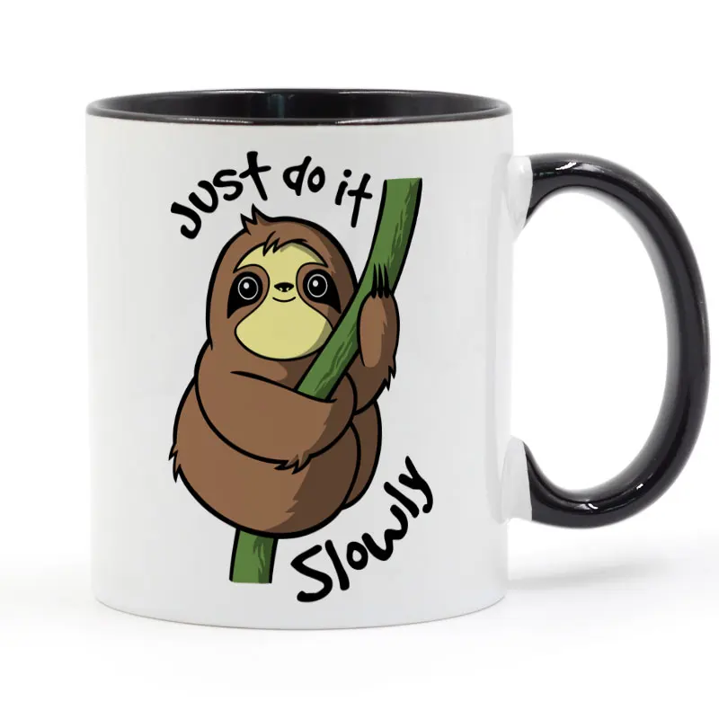 

Slow Sloth Coffee Mug Ceramic Cup Color Handle Colour Inside Gifts 11oz GA1071