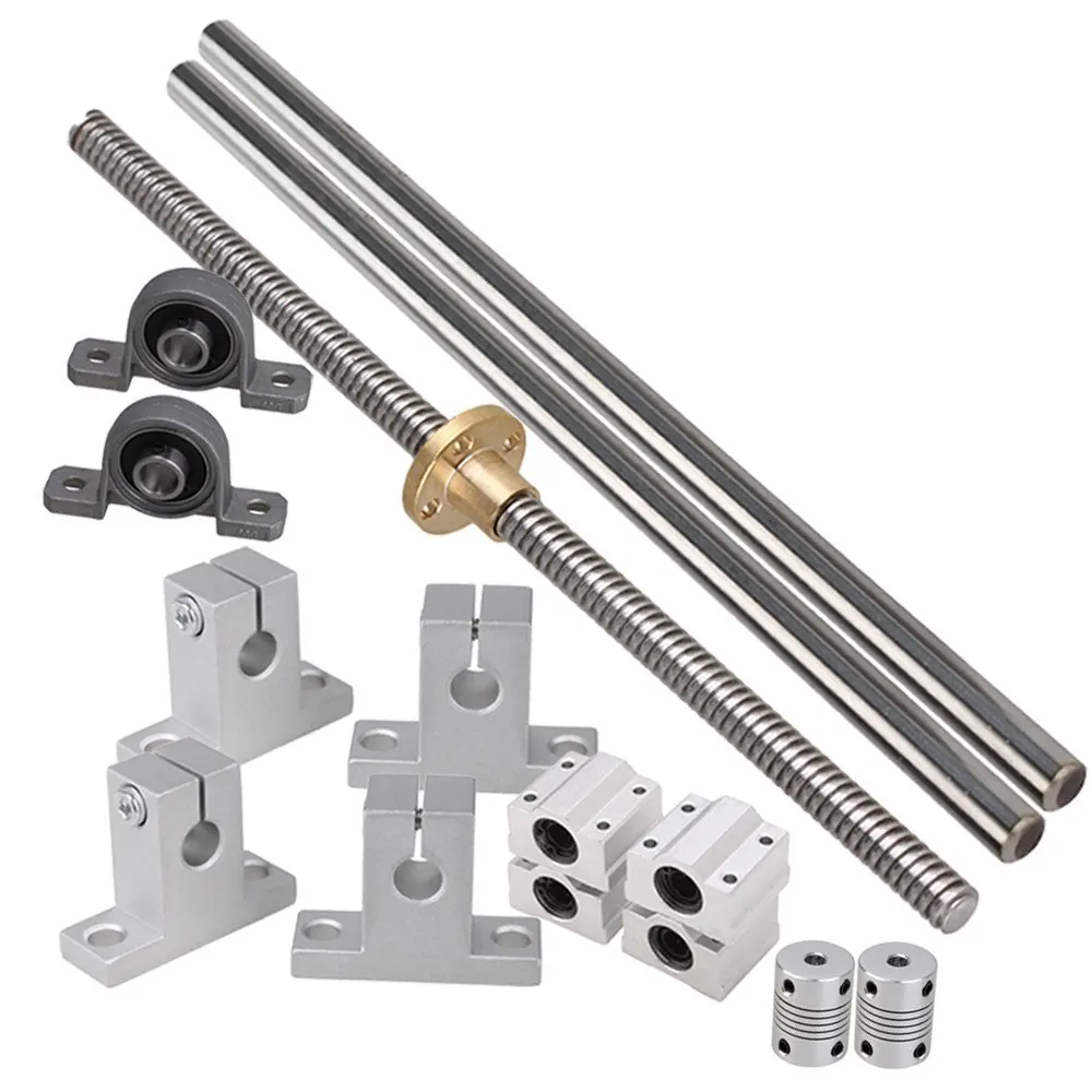 Horizontal Silver Dual Rail Guide Support 200mm Length Optical Axis /& 250mm 2mm T8 Lead Screw Set