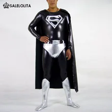 Черный костюм супермена взрослый блестящий металлик все включено супергерой костюмы для мужчин Хэллоуин костюм