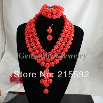 

New Top Design Nigerian African Coral Beads Wedding Jewelry Set African Costume Jewelry Set Wholesale Free Shipping CJ083