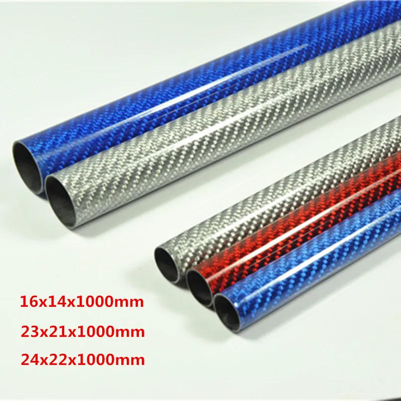 2pcs Color Carbon Fiber Tube 12mm 14mm 16mm 18mm 20mm 22mm 23mm 24mm 26mm 28mm Length 1000mm 3K Glossy Surface Silver Blue Red