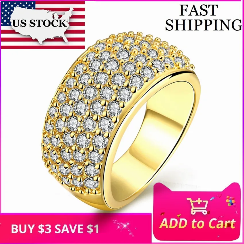 

US STOCK 15% Off Uloveido Gold Color Wide Charms Big Rings for Women Luxury Ring Female Yellow Anillos Mujer Party Jewerly CR002
