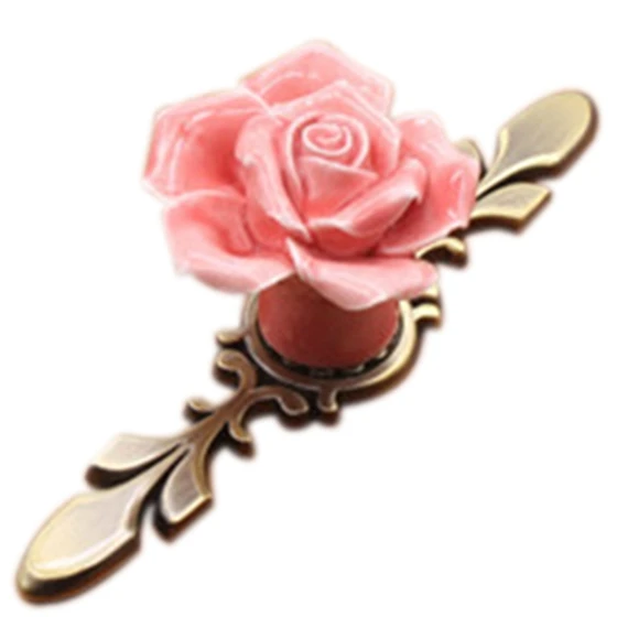 

10PCS Rose Alloy Ceramic Cabinet Knobs Cupboard Kitchen Drawer Pulls Handles Home DIY pink S