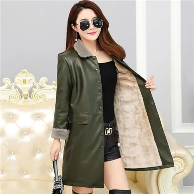 Женская зимняя флисовая кожаная куртка XL 5XL женская из искусственной кожи