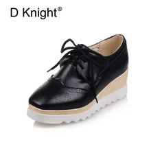 Новинка г. Весенние оксфорды из PU искусственной кожи, большие размеры 34-43, криперы с квадратным носком, женская обувь на плоской подошве на шнуровке, модная женская повседневная обувь на платформе