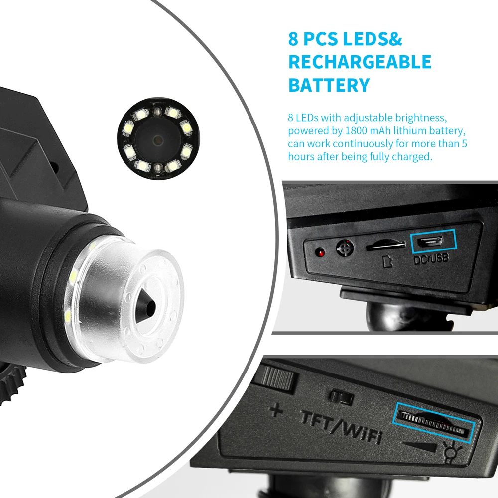 Многофункциональный беспроводной электронный 2.0MP цифровой USB стерео микроскоп камера для пайки с 4,3 дюймовым экраном и 8 светодиодный свет