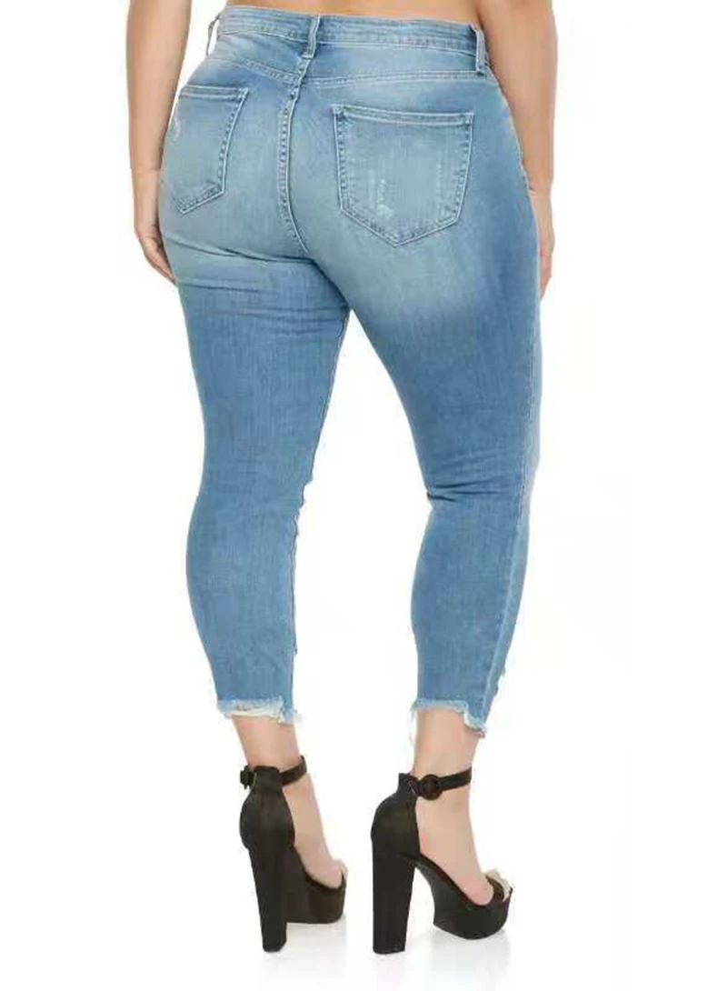 Рваные рваные Большие размеры сексуальные джинсы для женщин Высокая талия карандаш черные женские джинсовые брюки рваные потертые эластичные джинсы для женщин