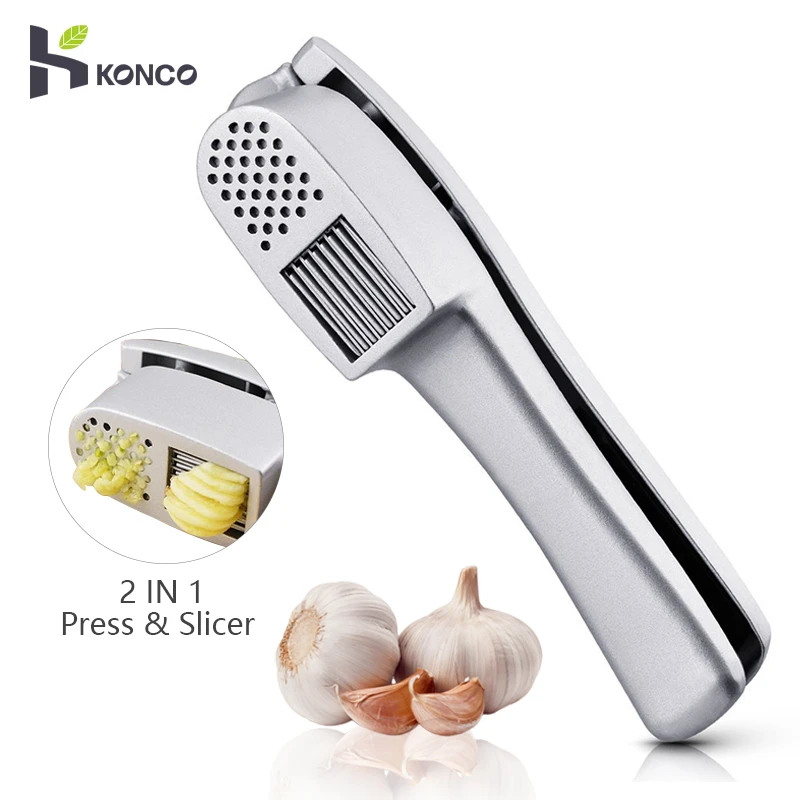 Konco 2 in 1 Garlic Ginger Press Crusher and Slicer, Portable Stainless