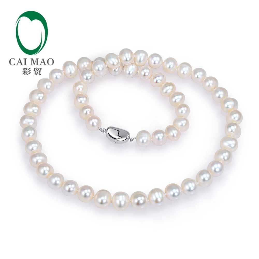 

Free shipping 18 inches Natural Freshwater Pearls Sterling Silver 925 Necklace