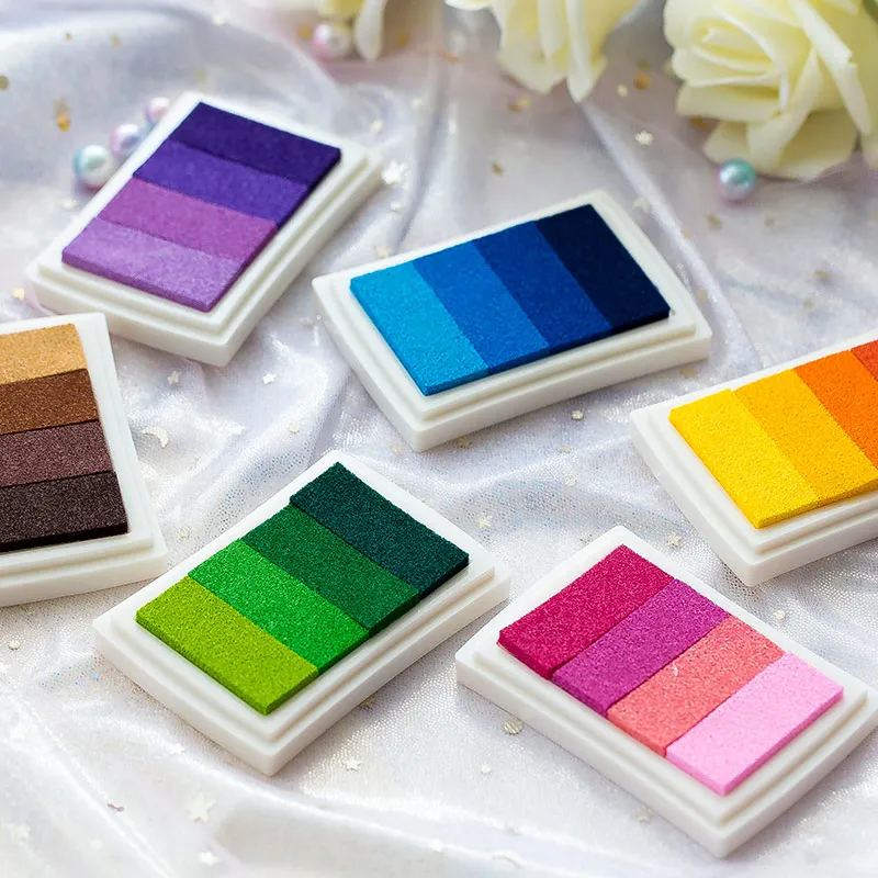 1pc Delicate Color Gradual Change Stamp DIY Oil Pigment Inkpad Scrapbook Gradient Ink Pad Work Fingerprint Paper Card Decoration|Бейджи и