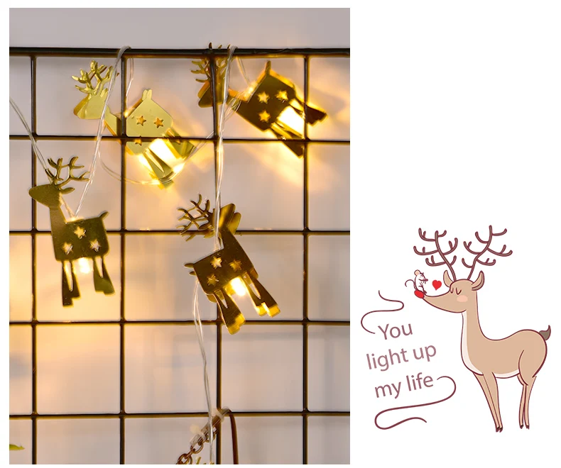 10 Светодиодный светильник в скандинавском стиле из металла с золотым лосем, гирлянда на батарейках, светодиодный светильник 1,5 м, украшение для рождественской гирлянды на окно