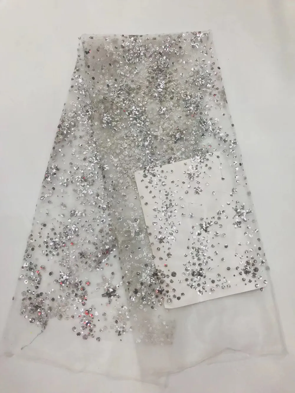 

5 yards rf002 # floral new star silver sequin luxury embroidery net mesh lace fabric for dress sawing/party dress/occassion