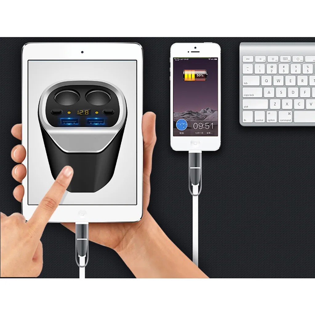 CARPRIE светодиодный мульти Автомобиль 2 сдвоенная розетка удлинитель 3 USB адаптер быстрой зарядки зарядное устройство для смартфона/планшета 5,17