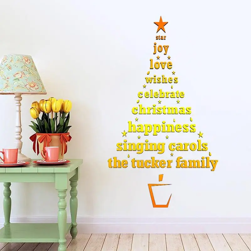 Hot Sale Golden Christmas Tree Wall Stickers Best Wishes