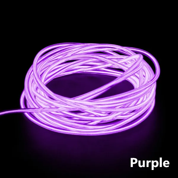 purple 1 м/3 м/5 м El Wire Водонепроницаемый светодиодный светильник, неоновый светильник, светящийся светильник, шнур, трубчатый кабель+ 12 В, 2-контактный линейный привод, вечерние украшения для автомобиля - Испускаемый цвет: purple