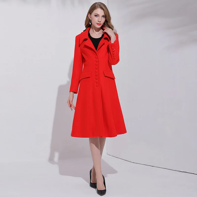 

2018 Autumn Turn-down Collar Single-Breasted Big pockets Wool Coats Medium Style Fashion Slim Outer Garment Women's Clothing