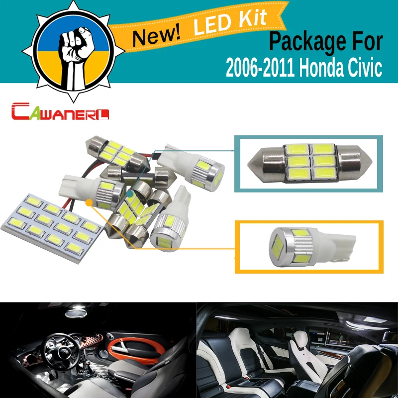 

Cawanerl 5 Pieces Car 5630 SMD Interior Map Dome Trunk Light LED Bulb White LED Kit Package For Honda Civic 2006-2011