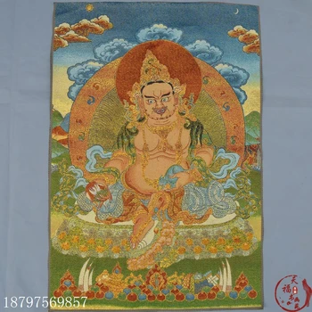 

Christmas Thangka Nepalese God of Wealth Portrait Brocade Painting Silk Embroidery Treasure King Huang Caishen Halloween
