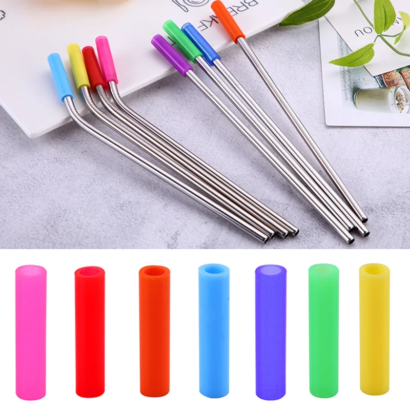 

Bar Accessories 5PCS/Lot Teeth Shockproof straw mate Straw Silicone Sleeve Stainless Steel Straw reusable 6mm Caliber Food Grade